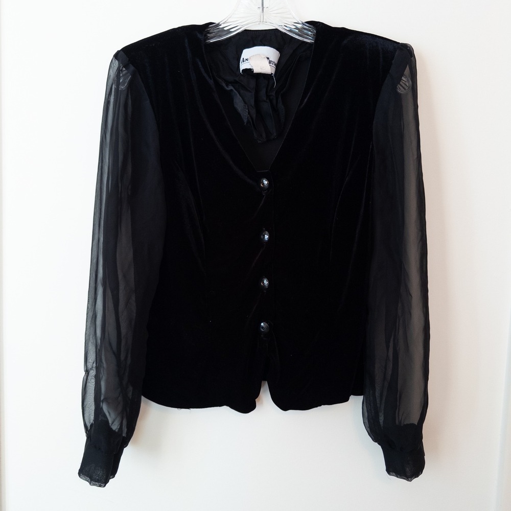 90s Whimsigoth Velvet Blouse Sz S Another Thyme Sheer‎ Gothic Romance Witchy VTG